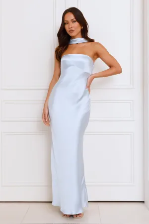 Precious Pearl Satin Maxi Dress Blue
