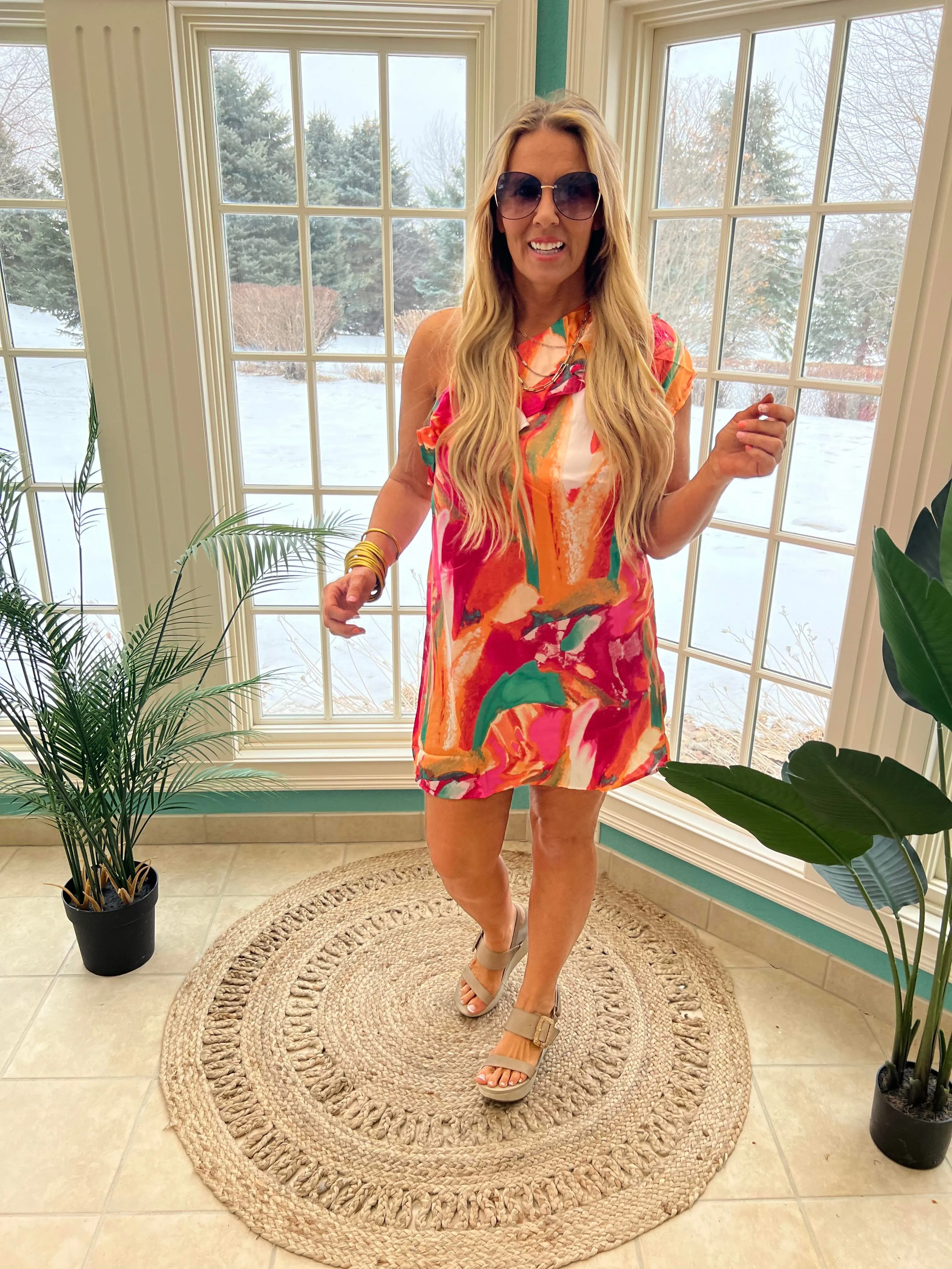 Printed One Shoulder Dress - Final Sale