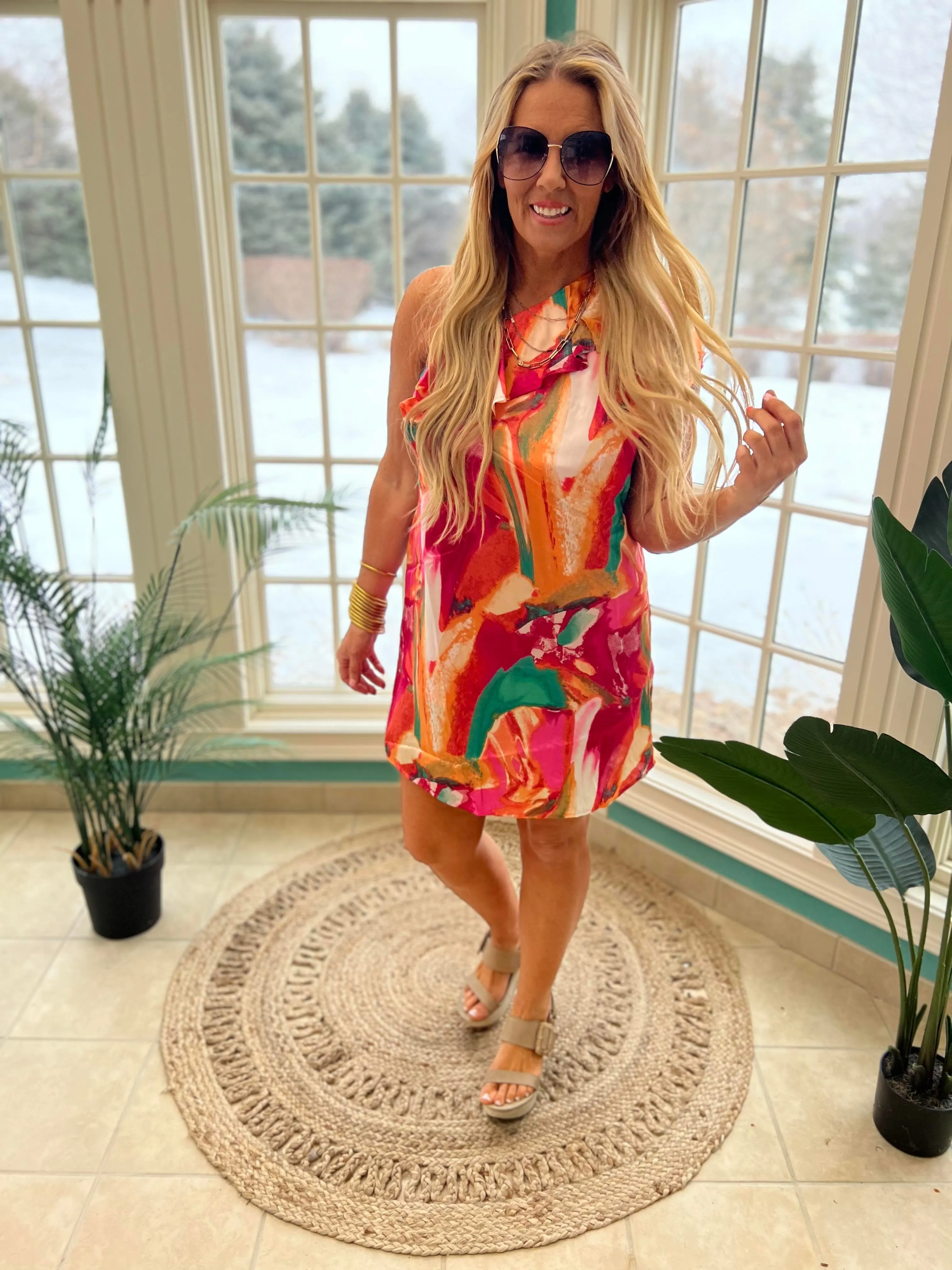 Printed One Shoulder Dress - Final Sale