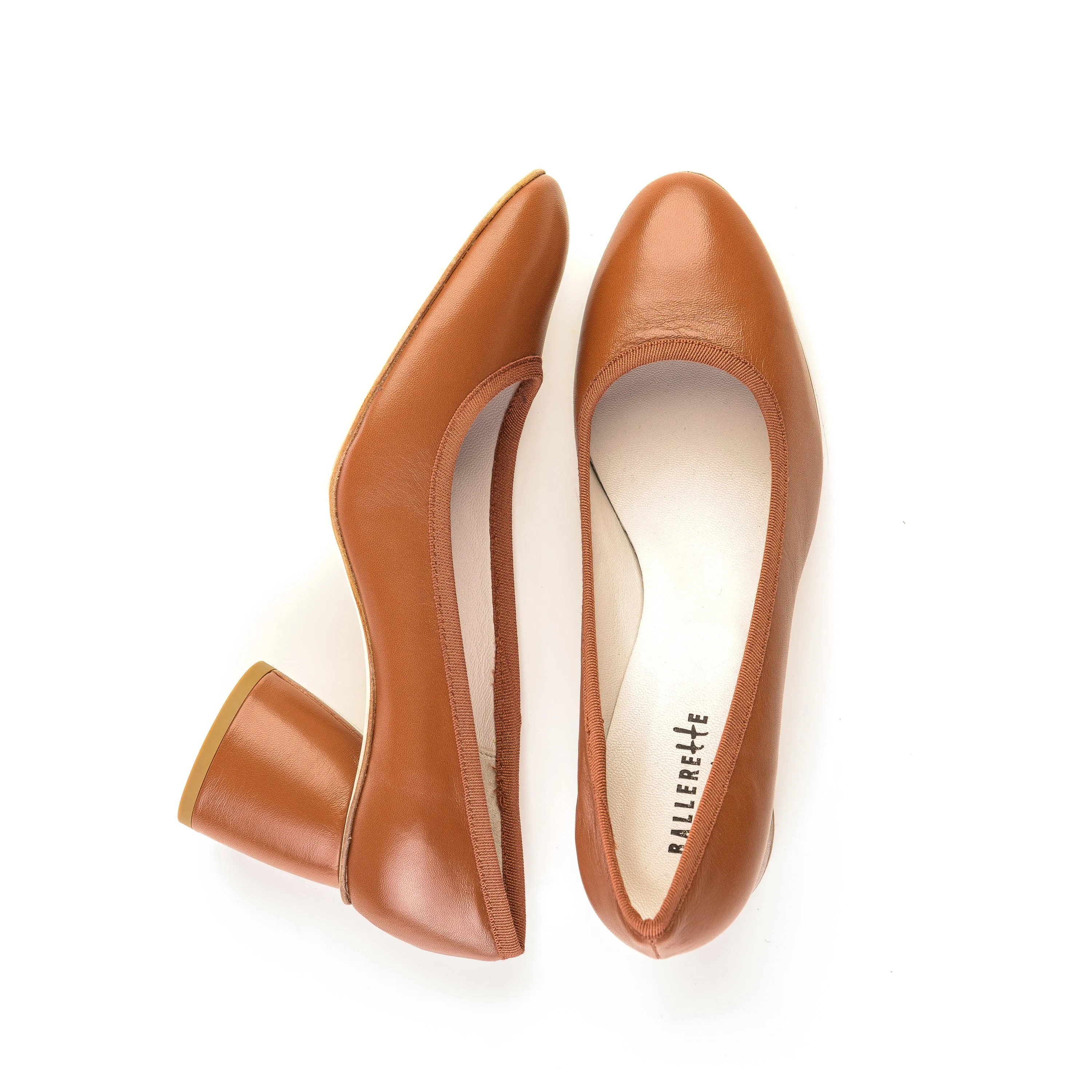 Rum leather pump ballet flats with high heel