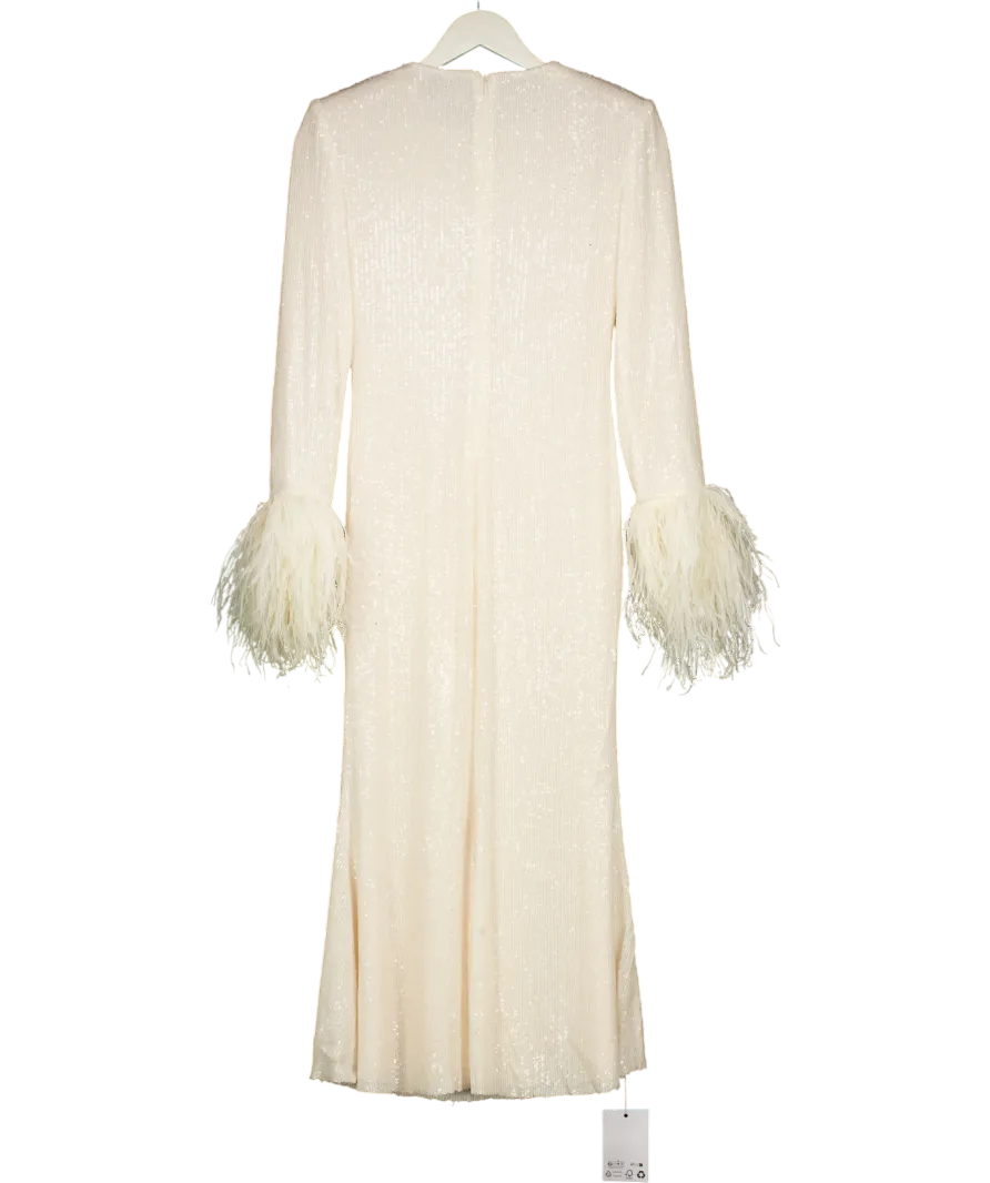 Self-Portrait Cream Sequin Feather Midi Dress UK 6