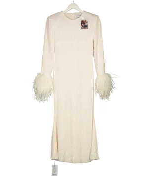 Self-Portrait Cream Sequin Feather Midi Dress UK 6