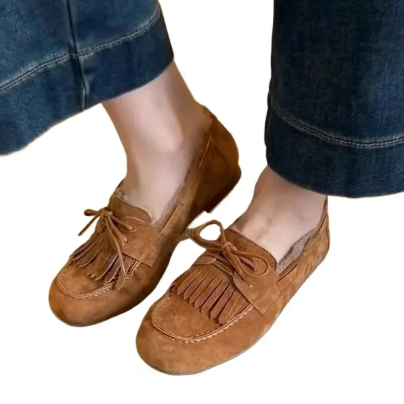 Shoes for Women 2024 Hot Sale Warm Women's Flats Daily Casual Flats Women Bow Tie Fringe Round Toe Soft Bottom Shoes Ladies