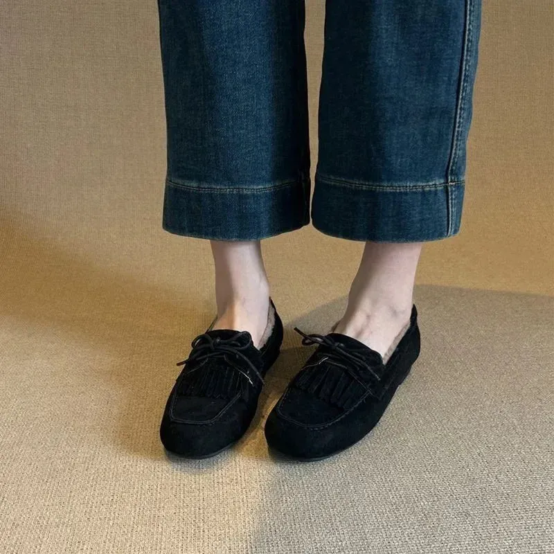 Shoes for Women 2024 Hot Sale Warm Women's Flats Daily Casual Flats Women Bow Tie Fringe Round Toe Soft Bottom Shoes Ladies