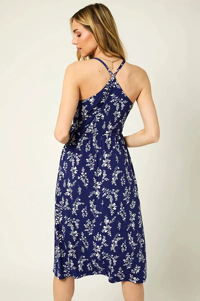 Sleeveless Spaghetti Strap Wrap Floral Midi Dress