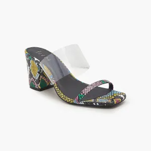 Snake Textured Block Heels