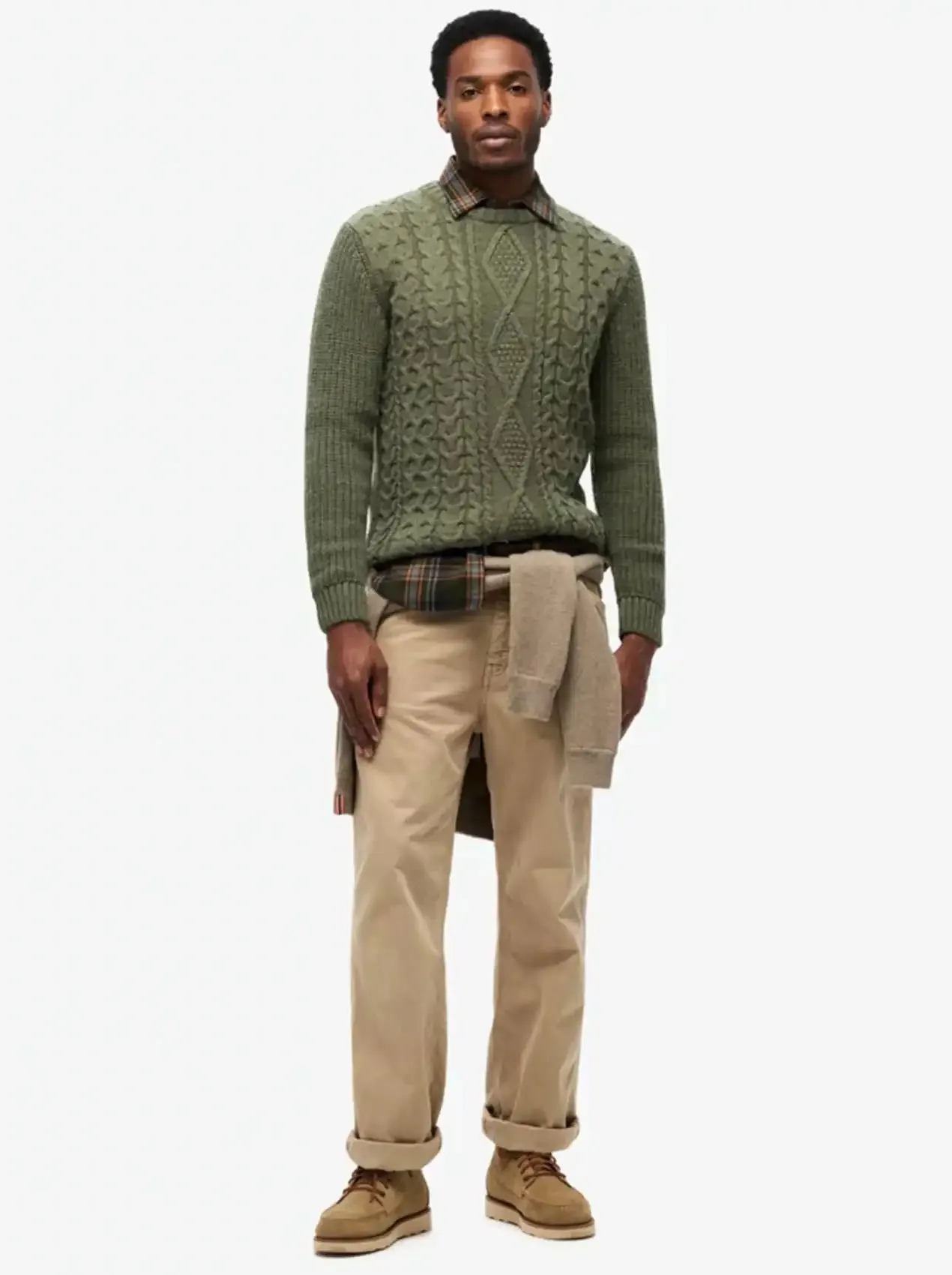 Superdry Mens Jacob Cable Crew Jumper Moss Green