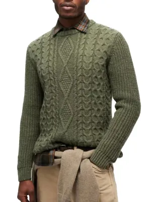 Superdry Mens Jacob Cable Crew Jumper Moss Green