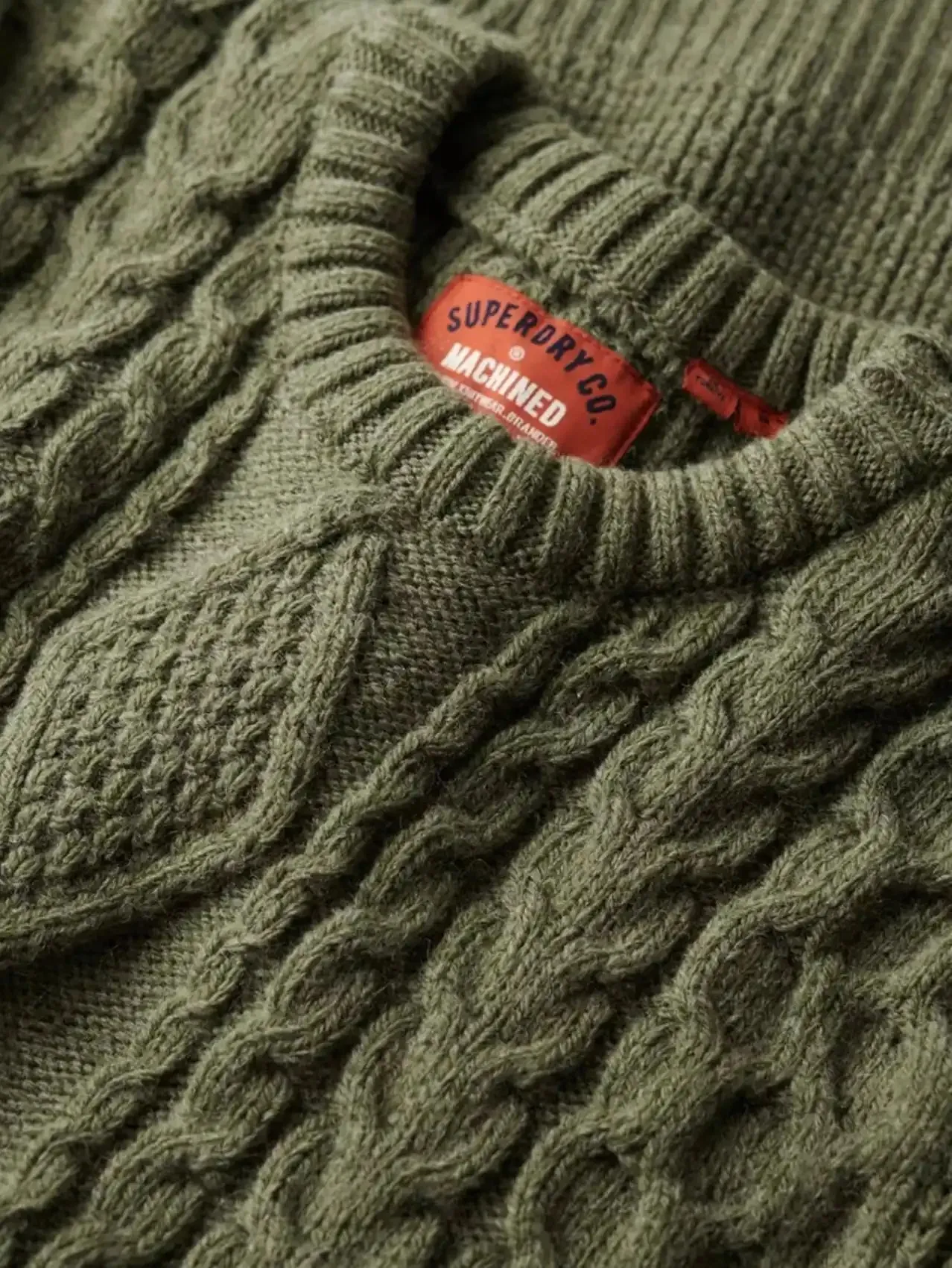 Superdry Mens Jacob Cable Crew Jumper Moss Green