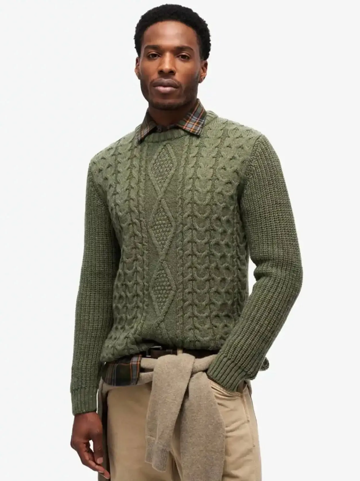 Superdry Mens Jacob Cable Crew Jumper Moss Green