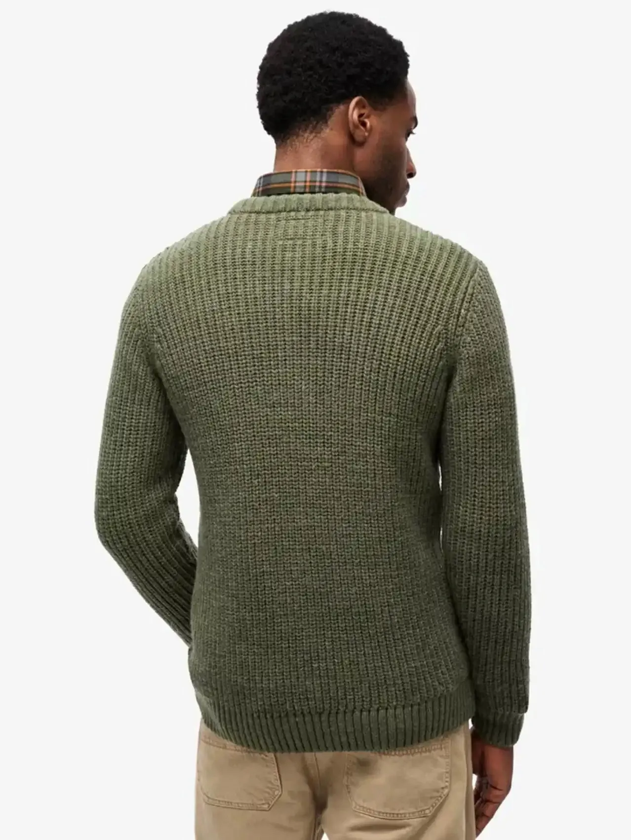Superdry Mens Jacob Cable Crew Jumper Moss Green