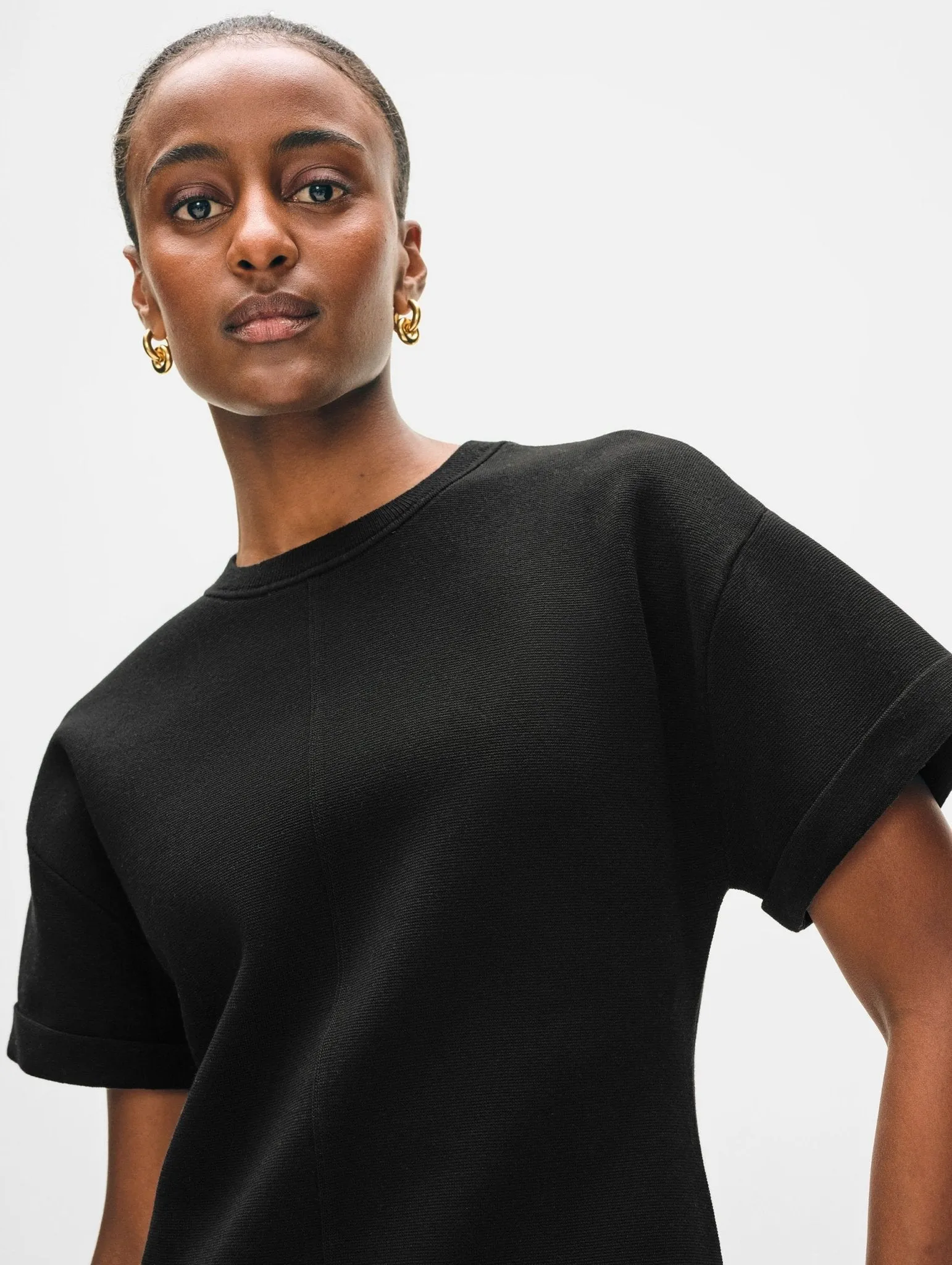 Superfine Organic Cotton Waisted Dress in Black
