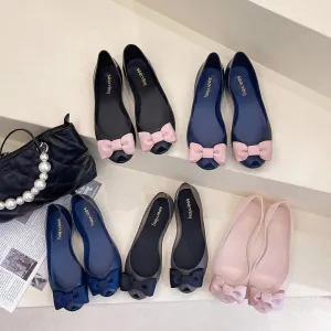 sweet bowknot jelly shoes woman flats candy color peep toe summer ballerina shoes waterproof transparent loafers for women