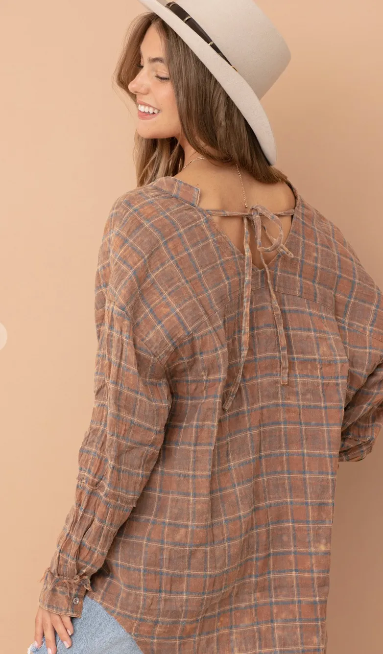 Tan Plaid Top