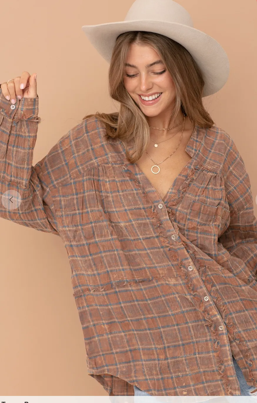 Tan Plaid Top