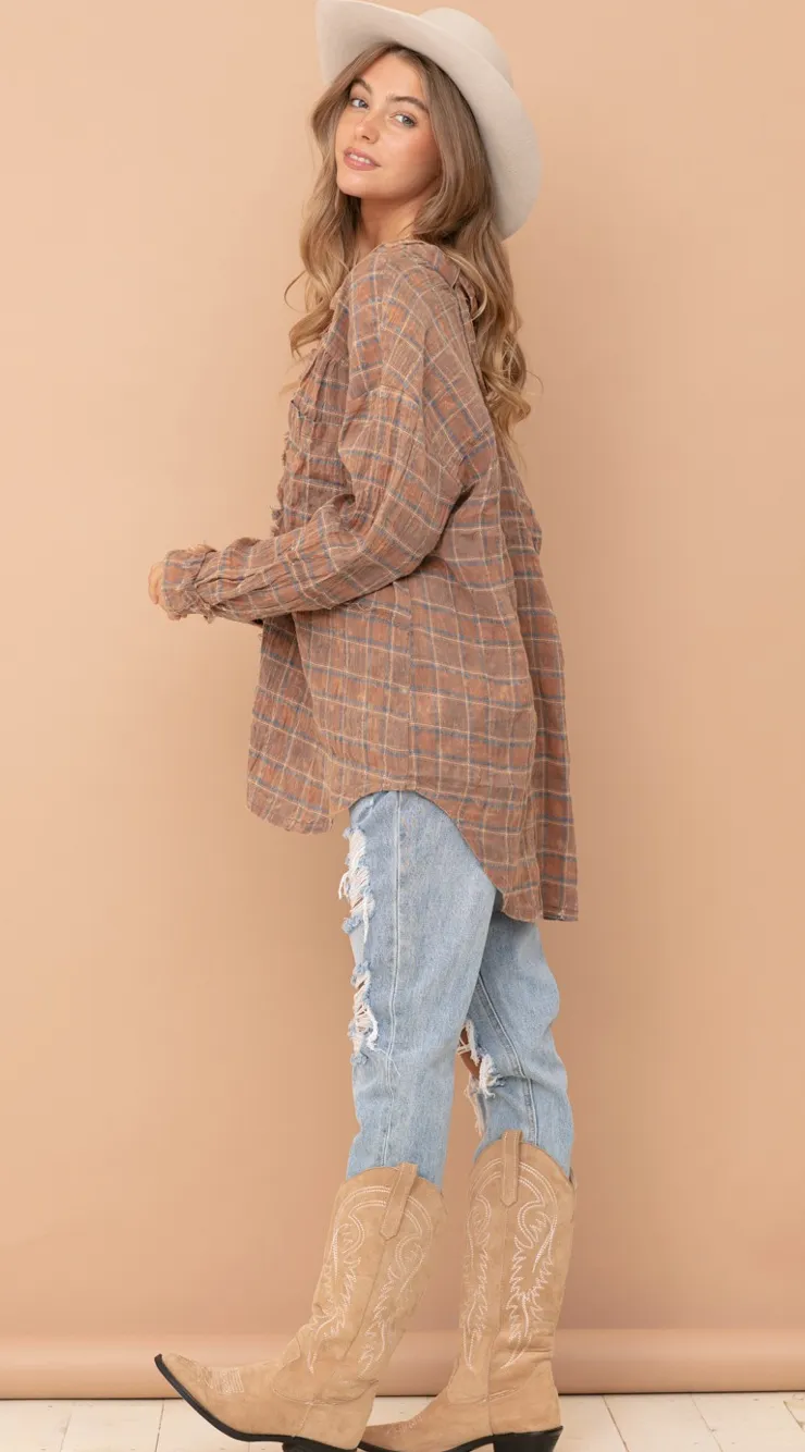 Tan Plaid Top