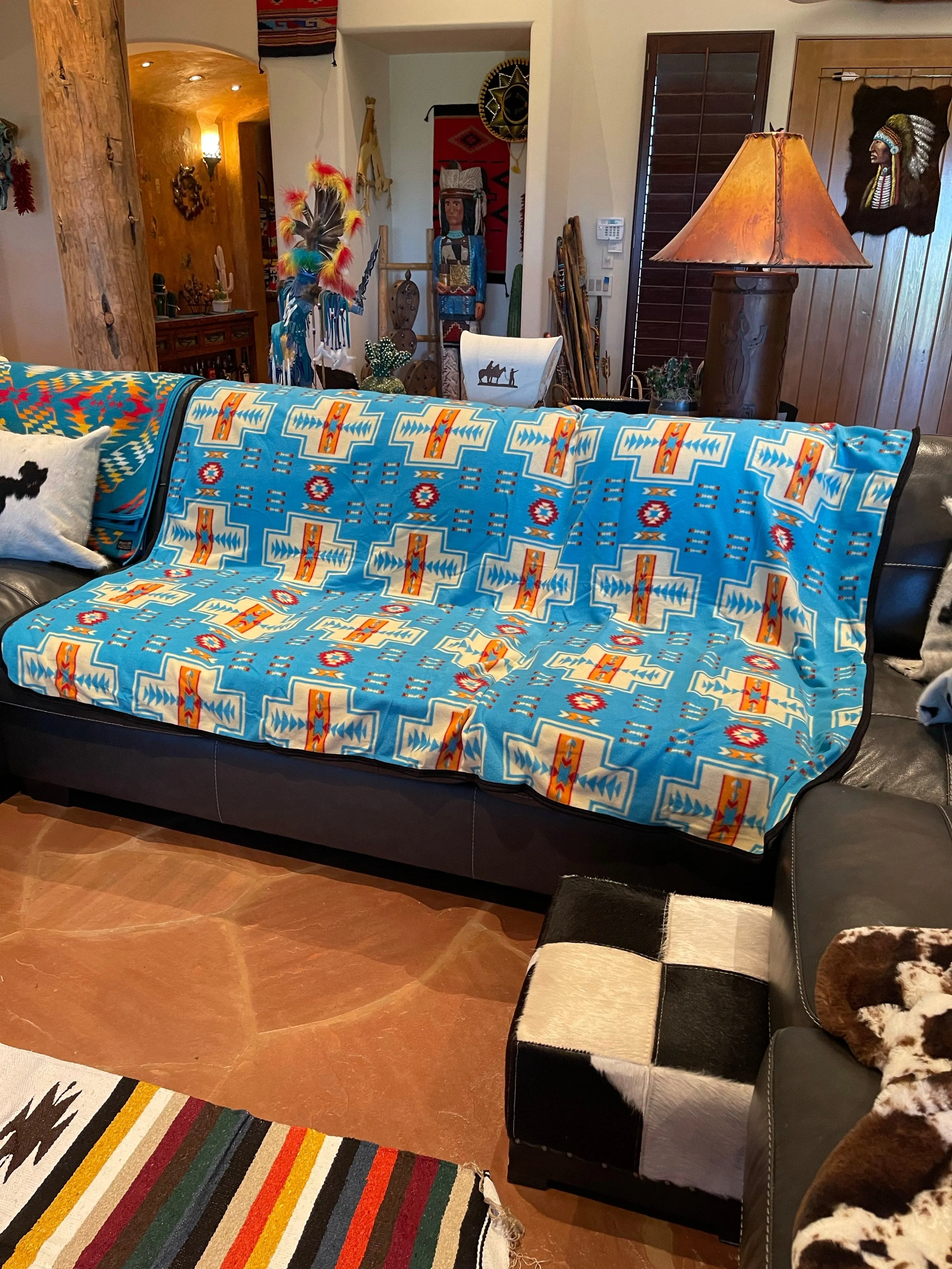 Turquoise aztec trail blanket