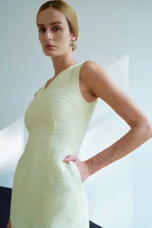 V-NECKLINE TWEED DRESS IN YELLOW