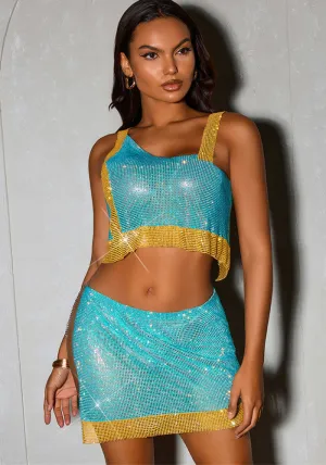 Vibrant Metallic Two-Piece Set with Diamond Embellishments