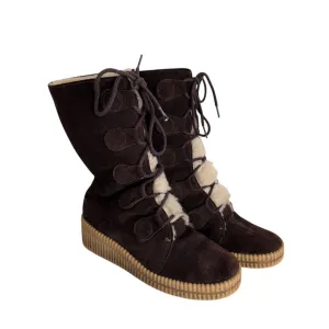 Vintage 70s Winter Boots Ladies Brown Suede   Shearling Size 9