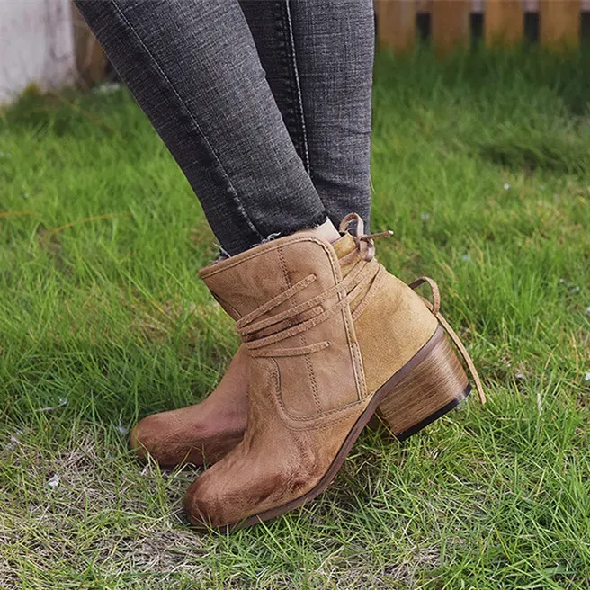 Vintage Women Vintage "Bohemian Lace-up" Short Boots