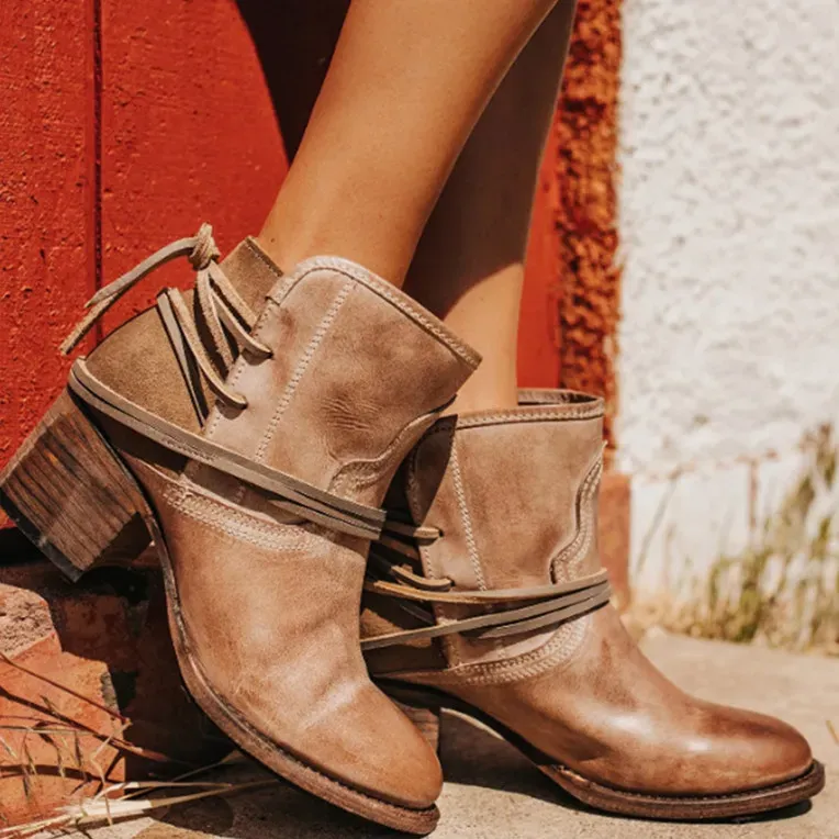 Vintage Women Vintage "Bohemian Lace-up" Short Boots