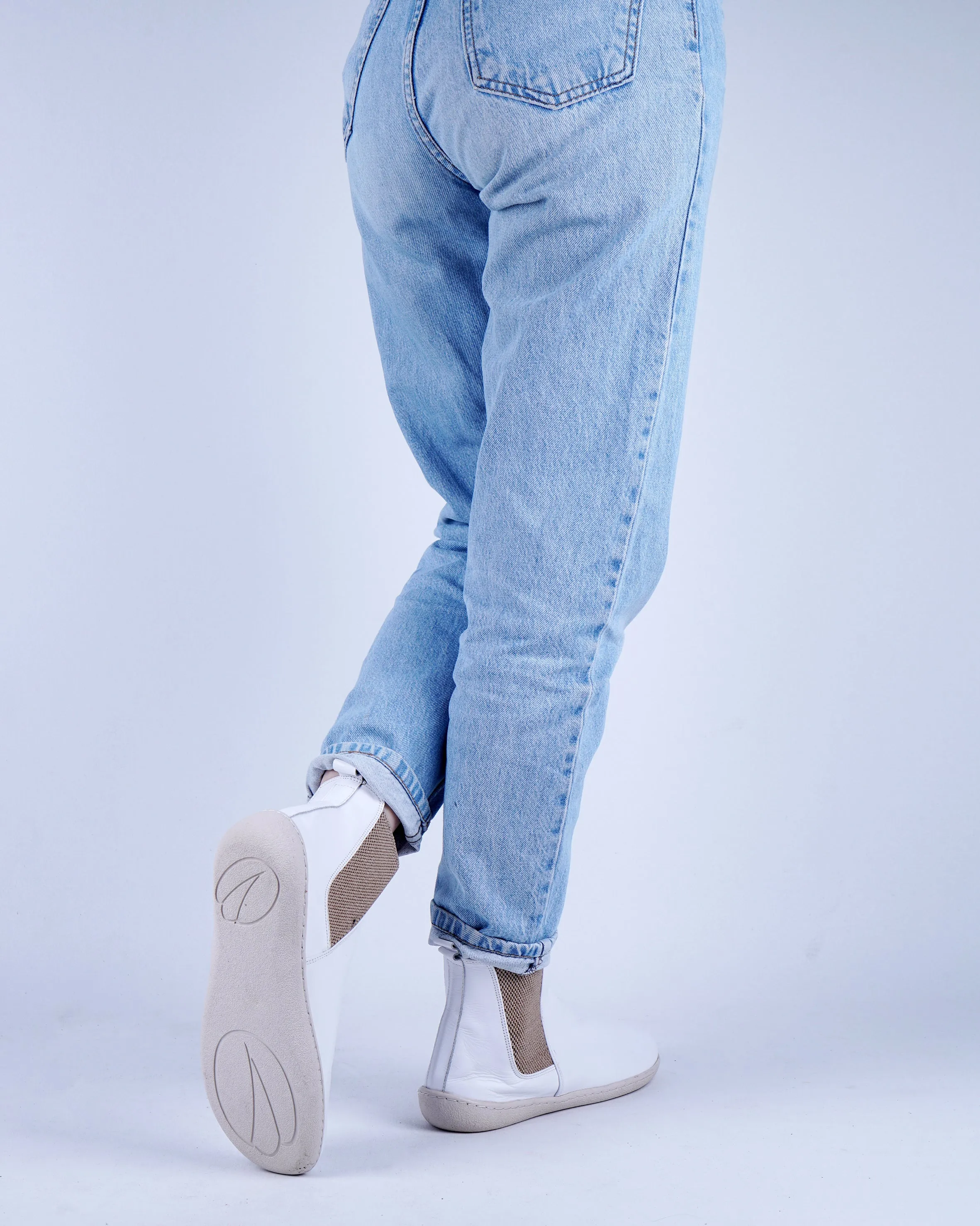 White Chelsea Boots Wide Barefoot Shoes Smooth Leather Handmade 6mm Rubber Outsole