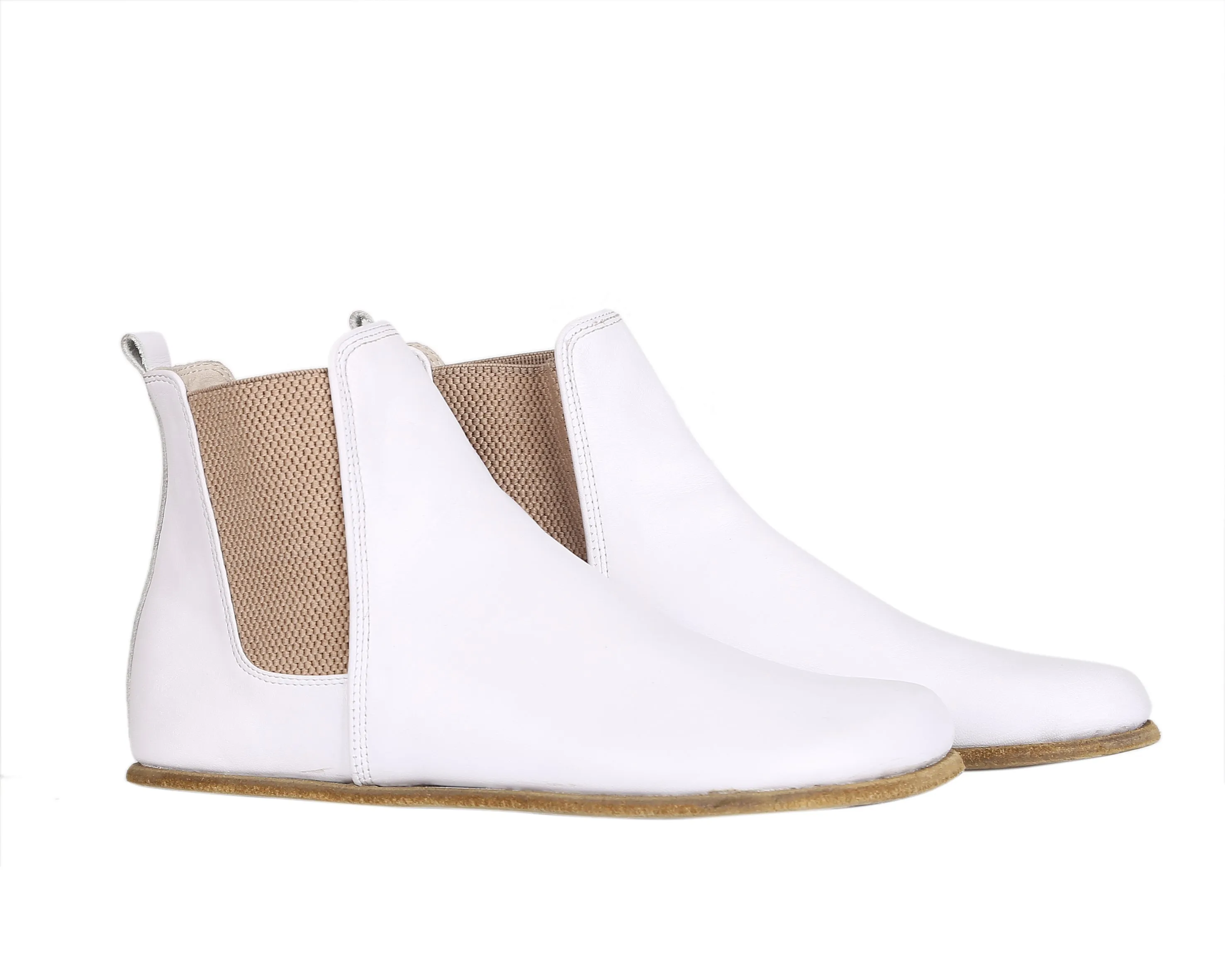 White Chelsea Boots Wide Barefoot Smooth Leather Handmade Shoes