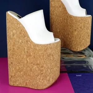 White Extreme High Heel Cork Mules