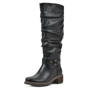 WHITE MOUNTAIN Women's Shoes Crammers Stack-Heeled Tall Boot, Black/Burn/Smooth, 9 M