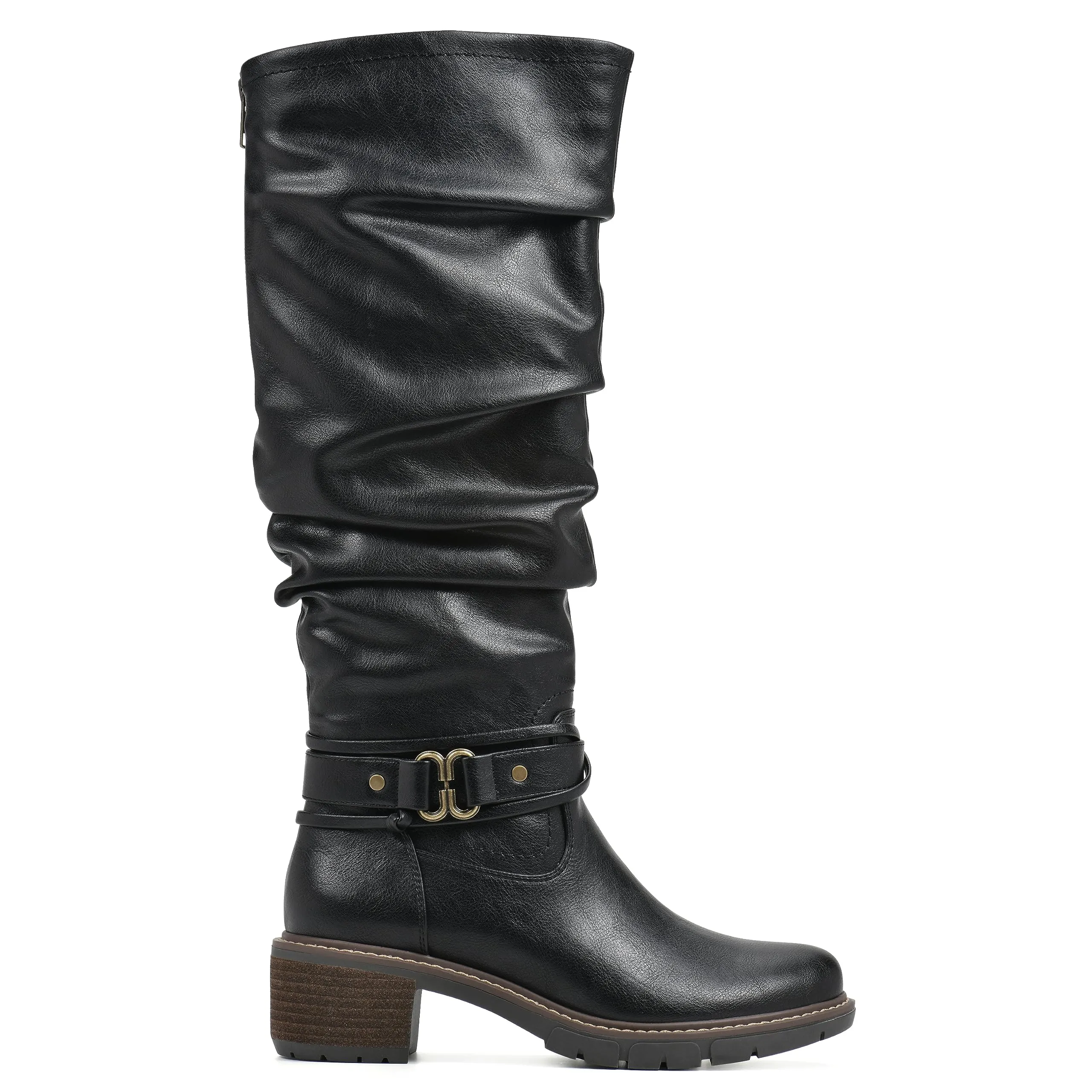 WHITE MOUNTAIN Women's Shoes Crammers Stack-Heeled Tall Boot, Black/Burn/Smooth, 9 M