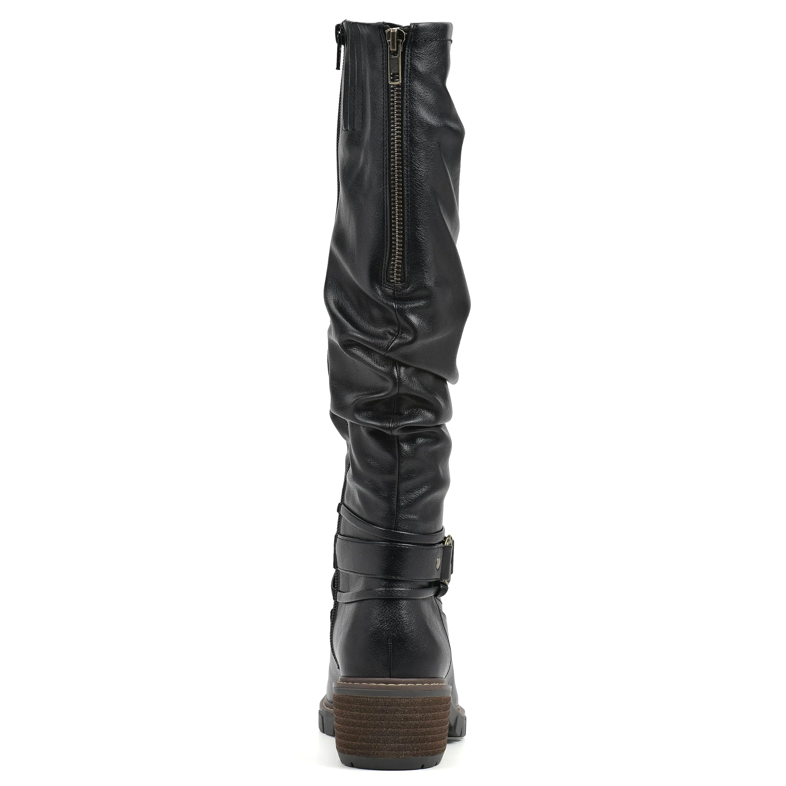 WHITE MOUNTAIN Women's Shoes Crammers Stack-Heeled Tall Boot, Black/Burn/Smooth, 9 M