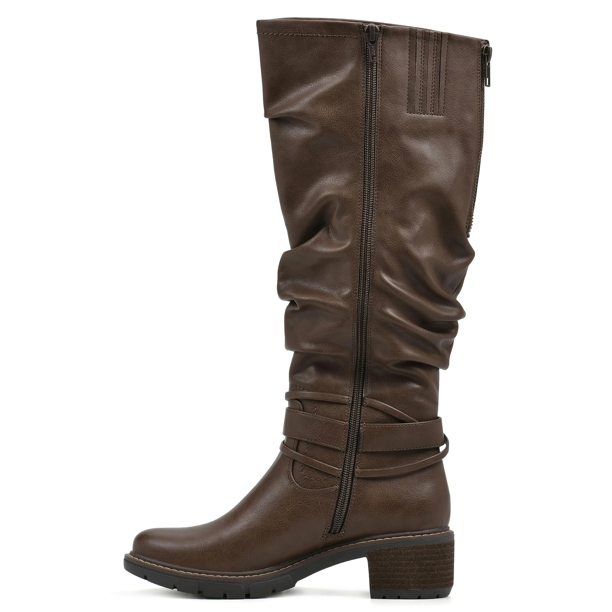 WHITE MOUNTAIN Women's Shoes Crammers Stack-Heeled Tall Boot, Chestnut/Smooth, 8.5 M