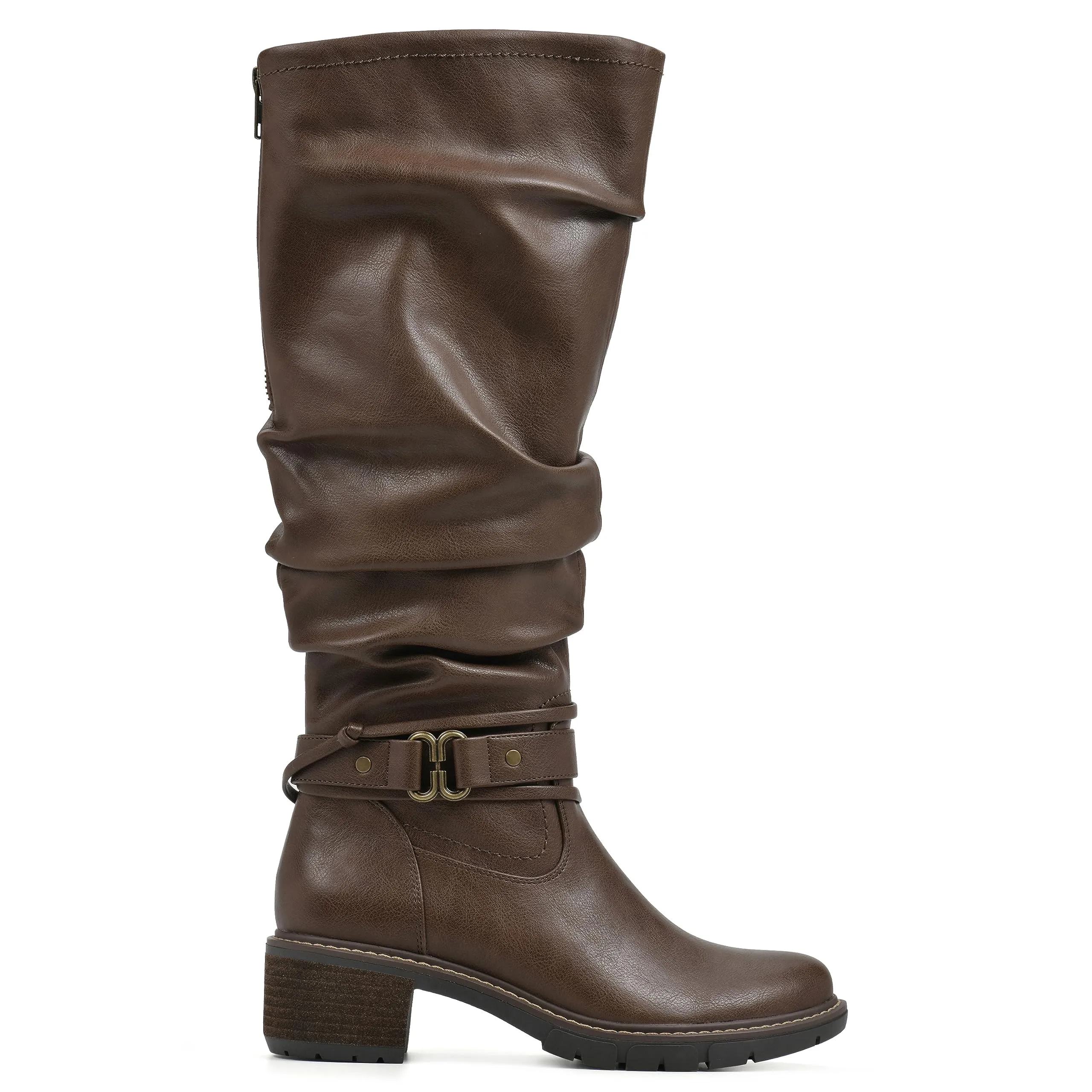 WHITE MOUNTAIN Women's Shoes Crammers Stack-Heeled Tall Boot, Chestnut/Smooth, 8.5 M