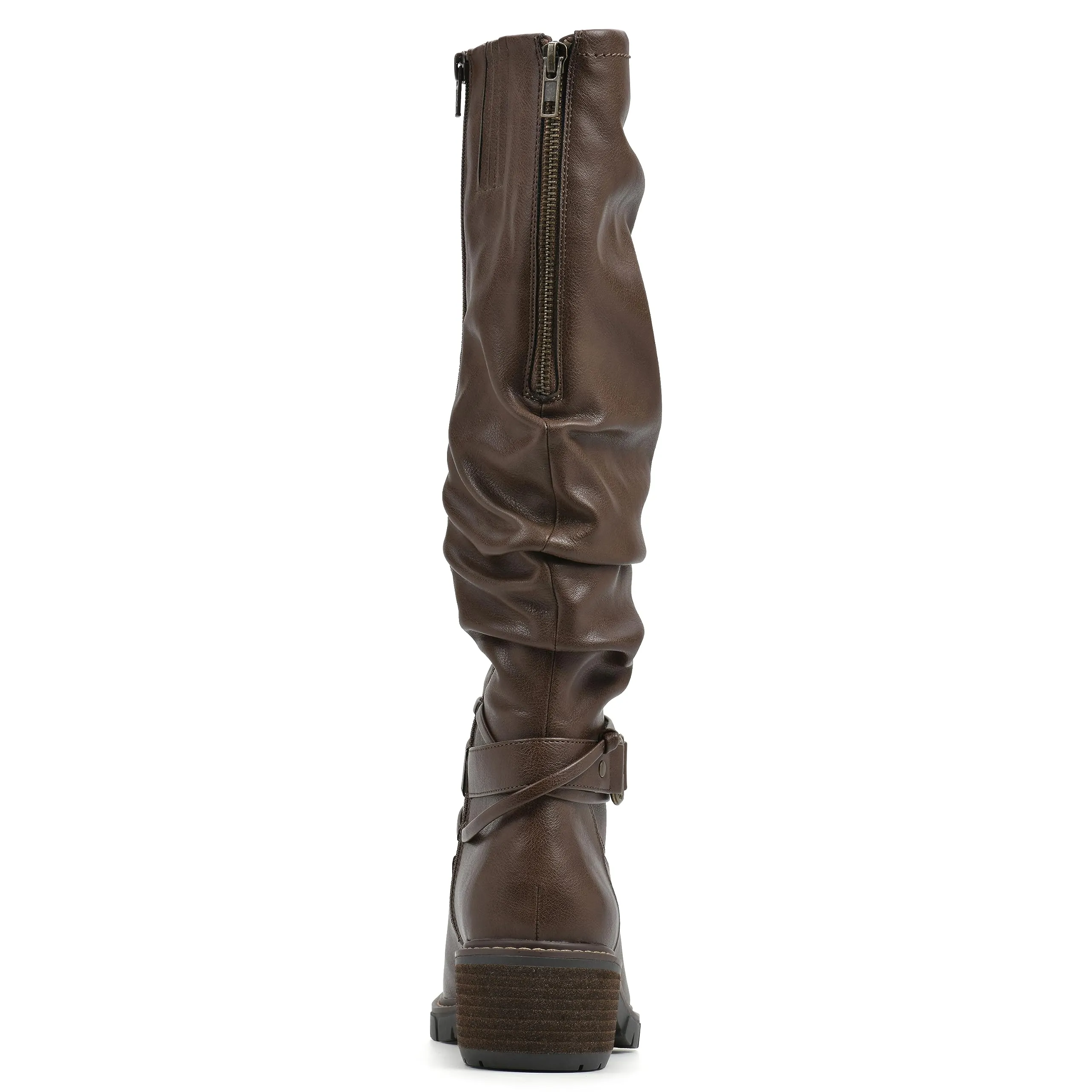 WHITE MOUNTAIN Women's Shoes Crammers Stack-Heeled Tall Boot, Chestnut/Smooth, 8.5 M