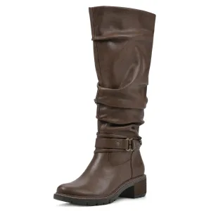 WHITE MOUNTAIN Women's Shoes Crammers Stack-Heeled Tall Boot, Chestnut/Smooth, 8.5 M