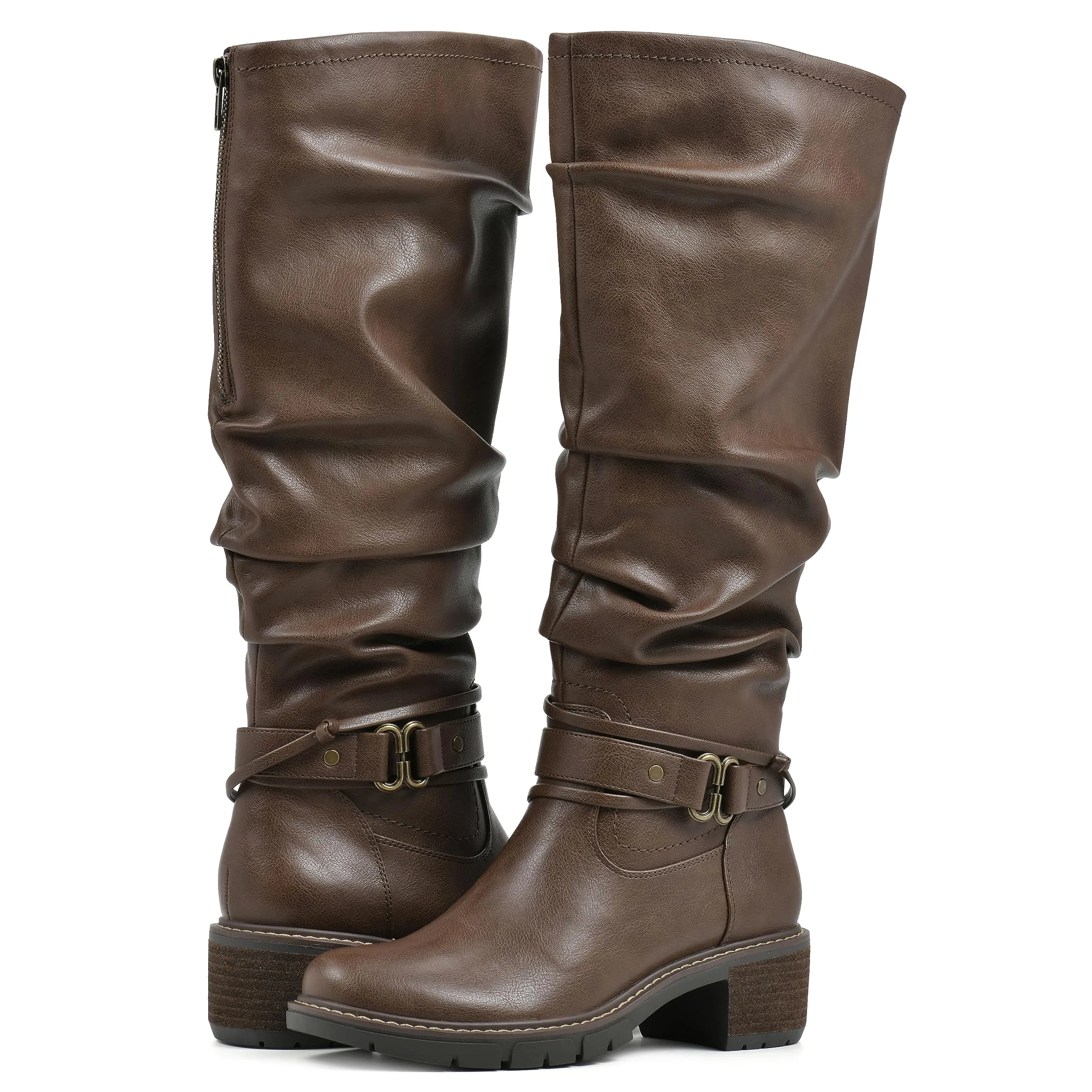 WHITE MOUNTAIN Women's Shoes Crammers Stack-Heeled Tall Boot, Chestnut/Smooth, 8.5 M