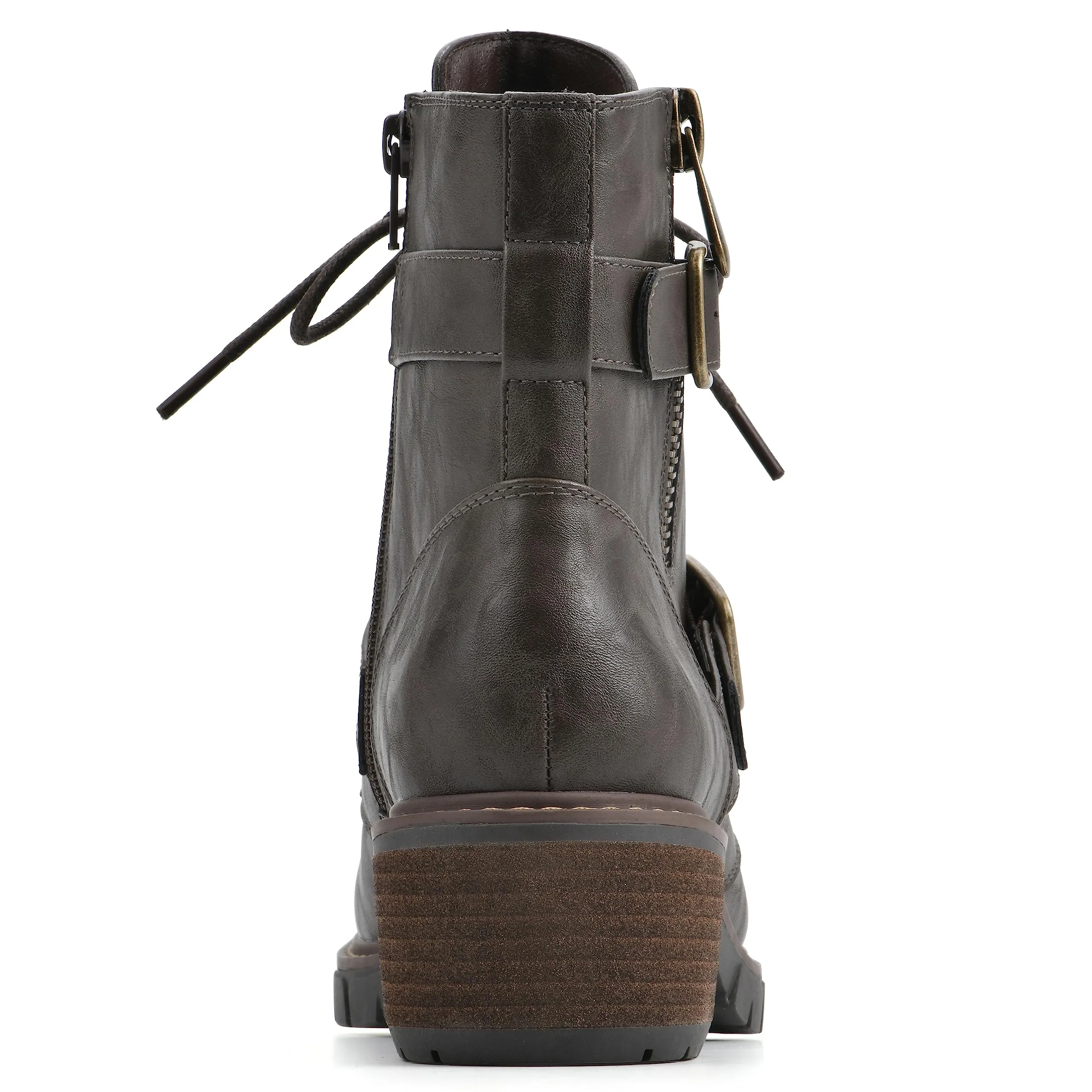 WHITE MOUNTAIN Women's Shoes Crank Block Heel Moto Boot, Dk.Brown/Smooth, 6 M