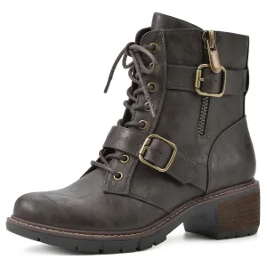 WHITE MOUNTAIN Women's Shoes Crank Block Heel Moto Boot, Dk.Brown/Smooth, 9.5 M