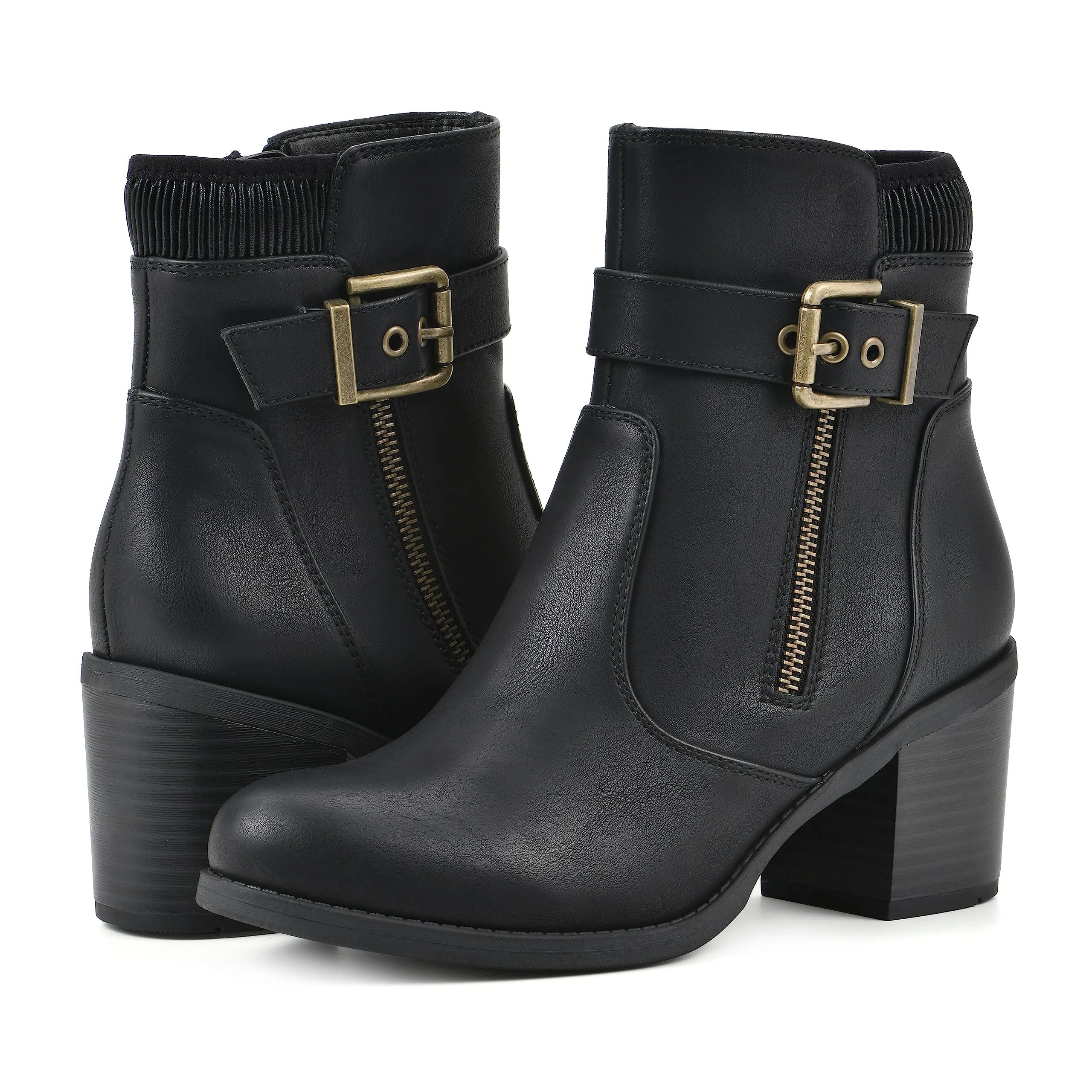 WHITE MOUNTAIN Women's Shoes Dessert Block Heel Bootie, Black/Smooth, 9 M