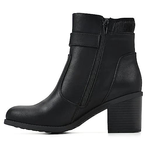 WHITE MOUNTAIN Women's Shoes Dessert Block Heel Bootie, Black/Smooth, 9 M