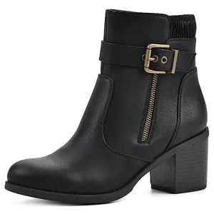 WHITE MOUNTAIN Women's Shoes Dessert Block Heel Bootie, Black/Smooth, 9 M