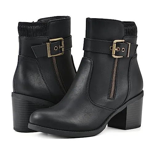 WHITE MOUNTAIN Women's Shoes Dessert Block Heel Bootie, Black/Smooth, 9 M