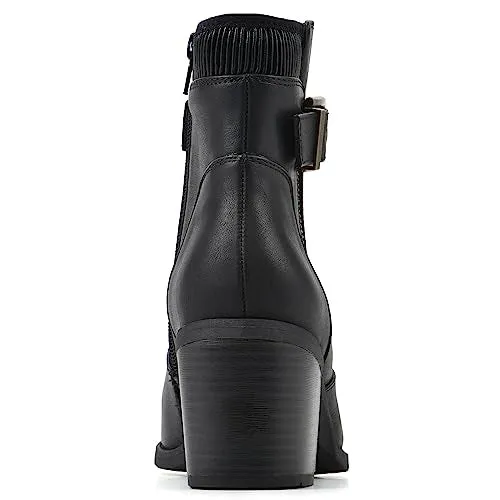 WHITE MOUNTAIN Women's Shoes Dessert Block Heel Bootie, Black/Smooth, 9 M