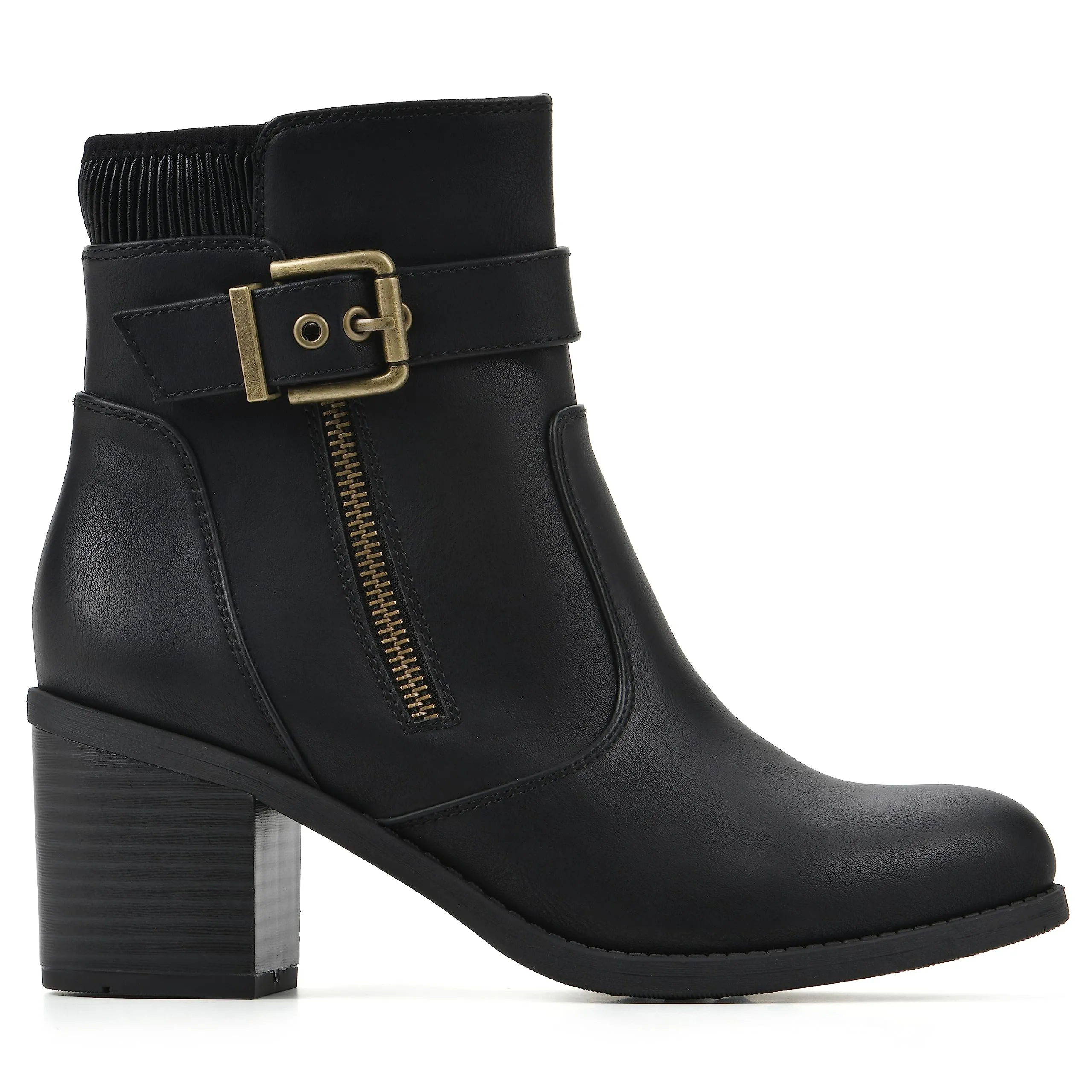WHITE MOUNTAIN Women's Shoes Dessert Block Heel Bootie, Black/Smooth, 9 M