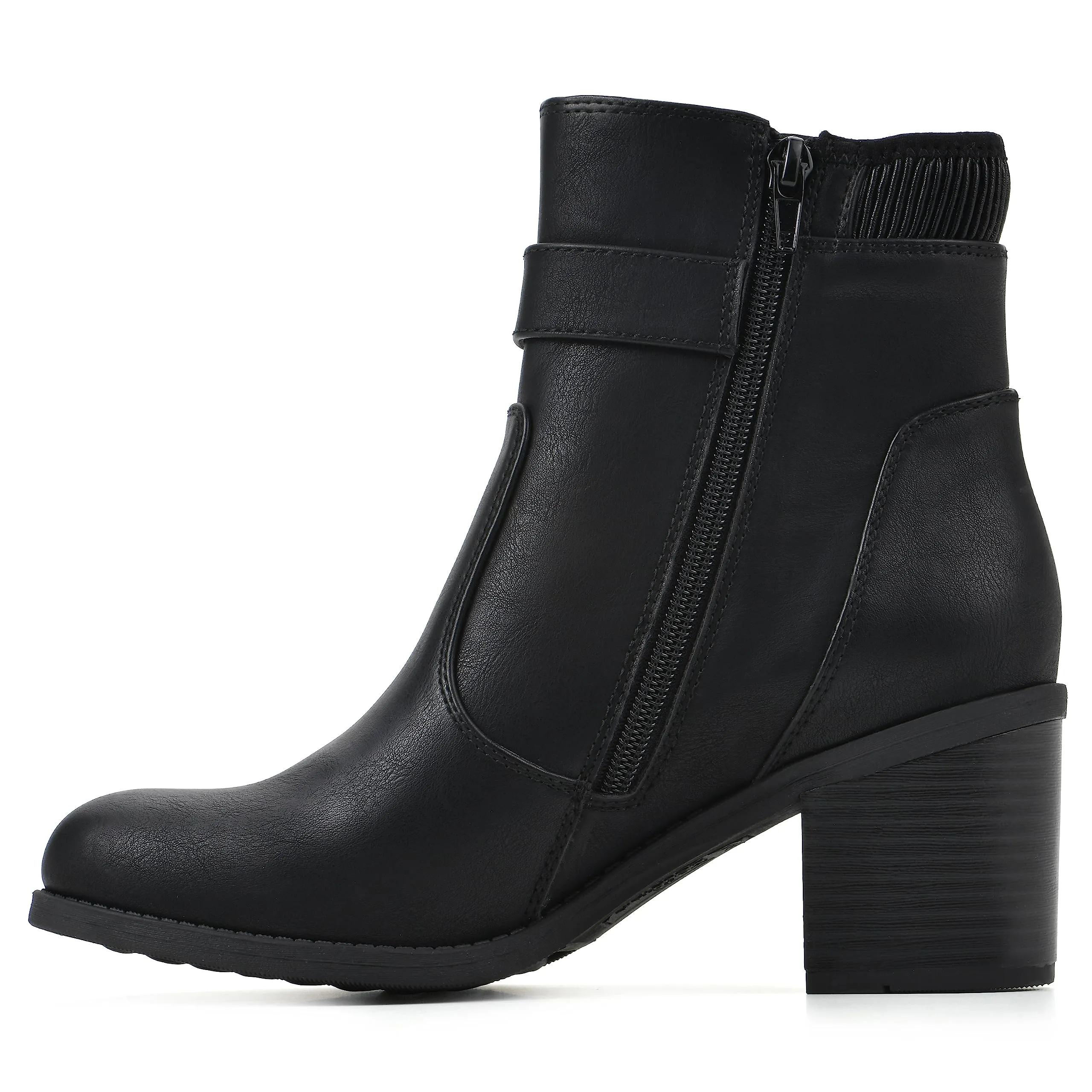 WHITE MOUNTAIN Women's Shoes Dessert Block Heel Bootie, Black/Smooth, 9 M