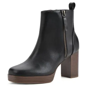 WHITE MOUNTAIN Women's Shoes Manito Stacked Heel Platform Bootie, Black/Smooth, 8.5 M