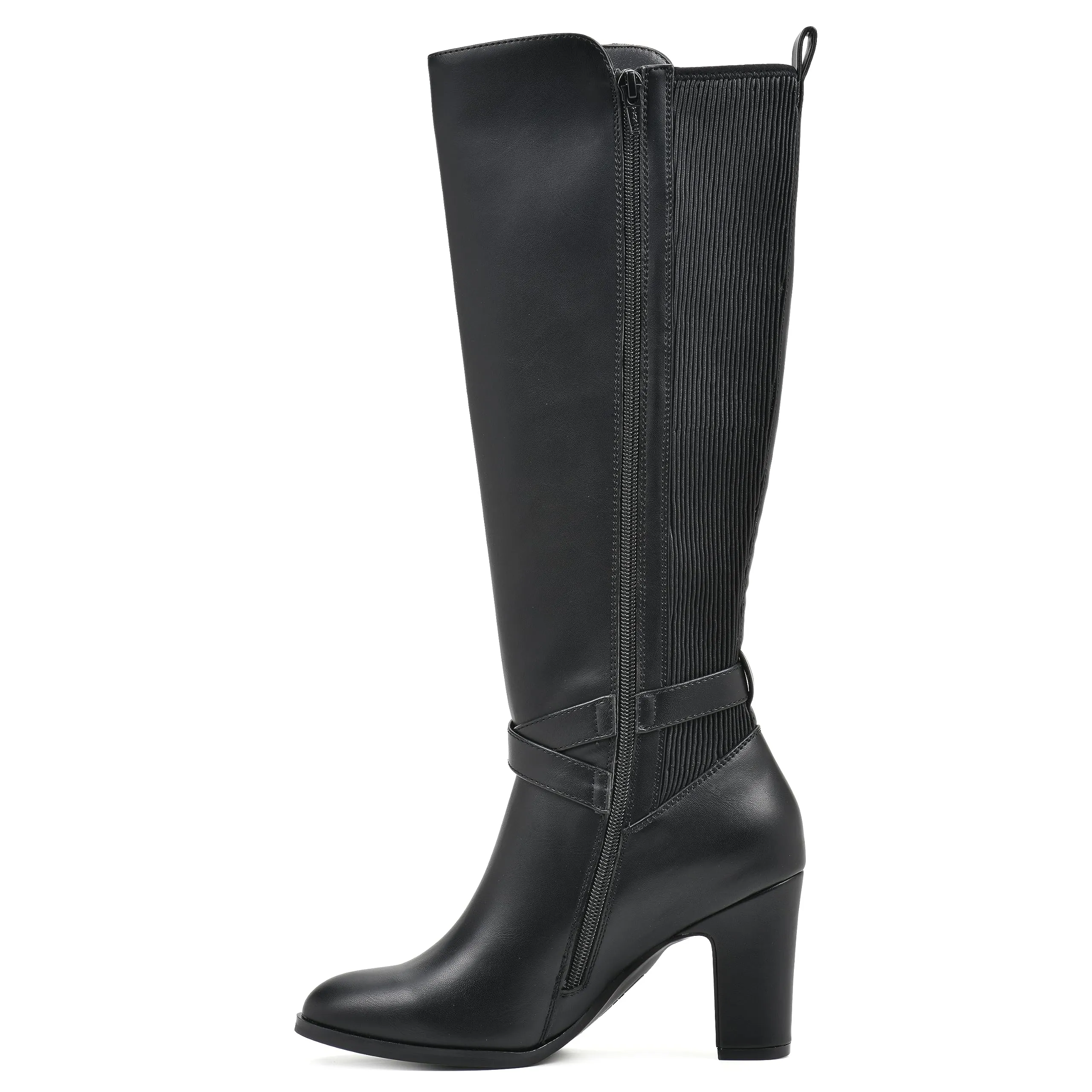WHITE MOUNTAIN Women's Shoes Teals Block-Heeled Tall Boot, Black/Smooth, 11 M