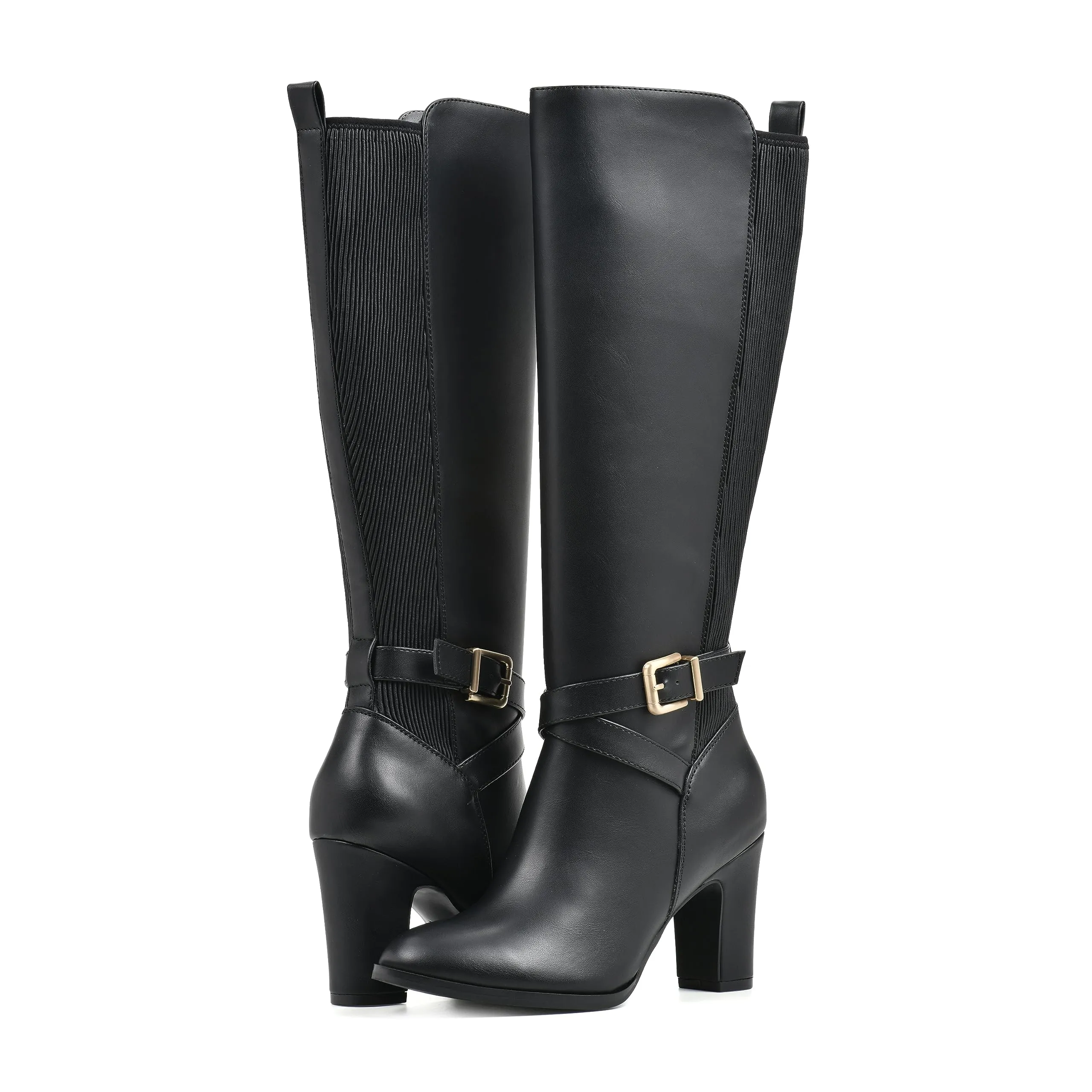 WHITE MOUNTAIN Women's Shoes Teals Block-Heeled Tall Boot, Black/Smooth, 11 M