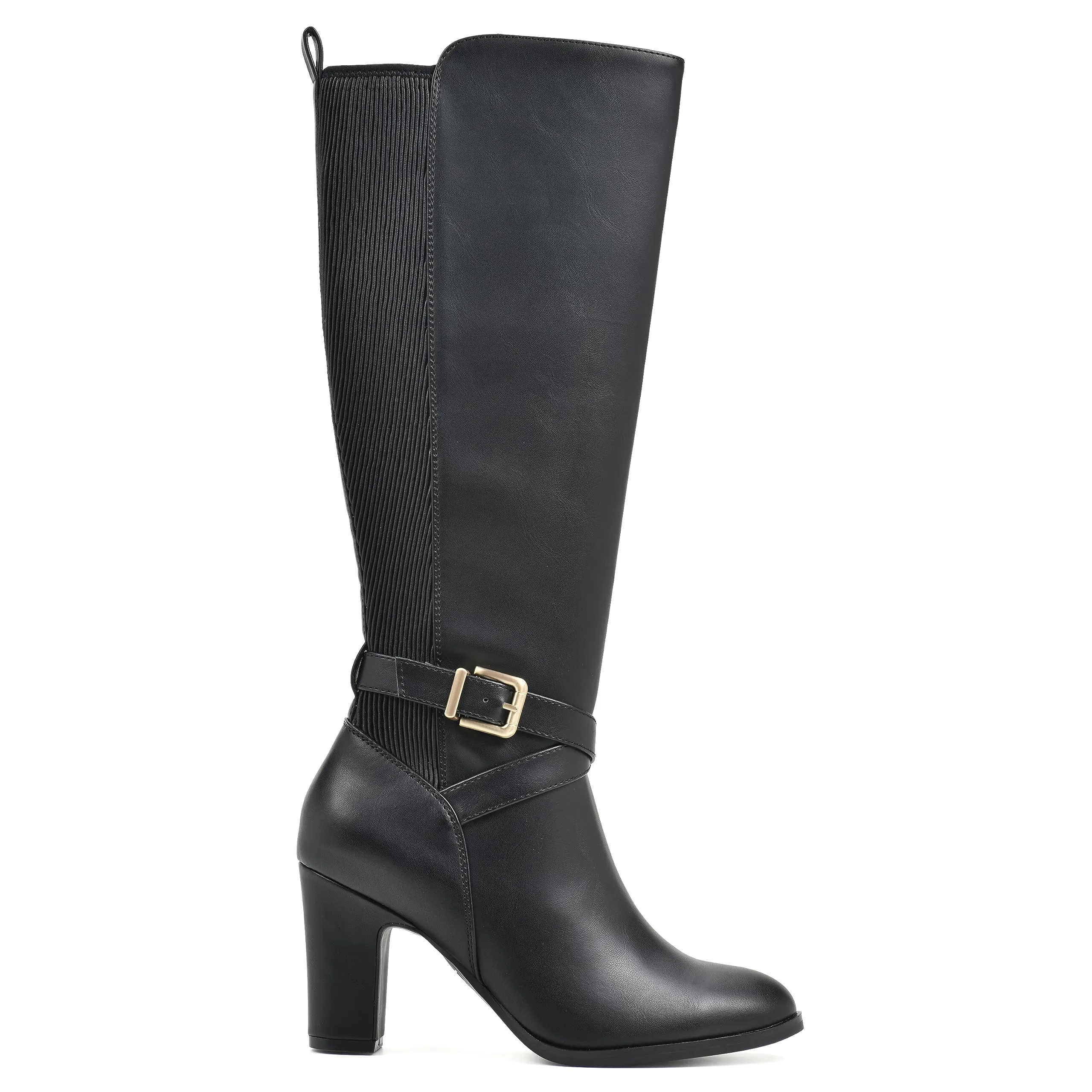 WHITE MOUNTAIN Women's Shoes Teals Block-Heeled Tall Boot, Black/Smooth, 11 M